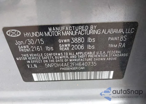 2015 Hyundai Elantra Limited from USA, damaged, VIN 5NPDH4AE2FH640735